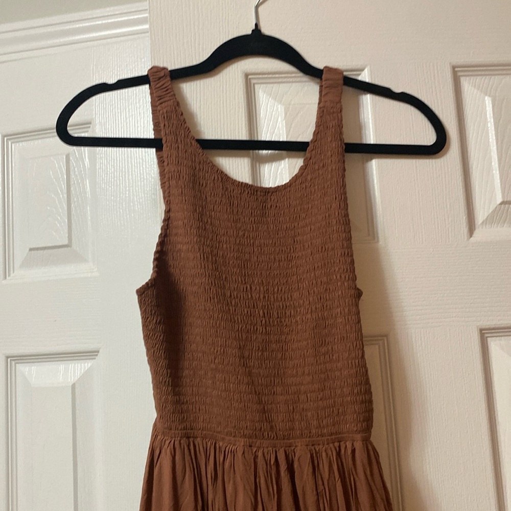 Wishlist scrunch top flowy waist brown dress